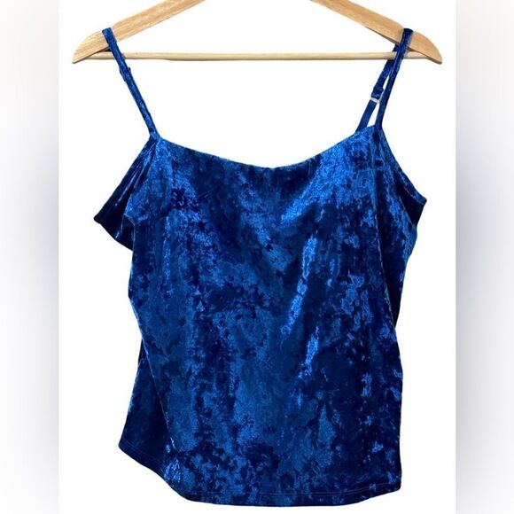 Susan Lucci Blue Velvet Tank Top Bra Support 38C Medium M Spaghetti Strap - Picture 1 of 4
